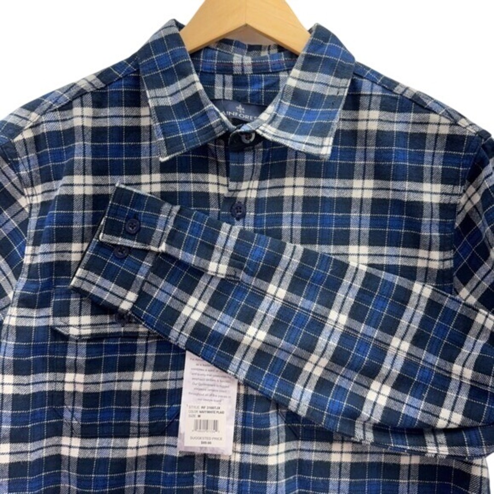Rainforest Mens Size Medium Blue Plaid‎ Flannel Shirt Button Up Cotton